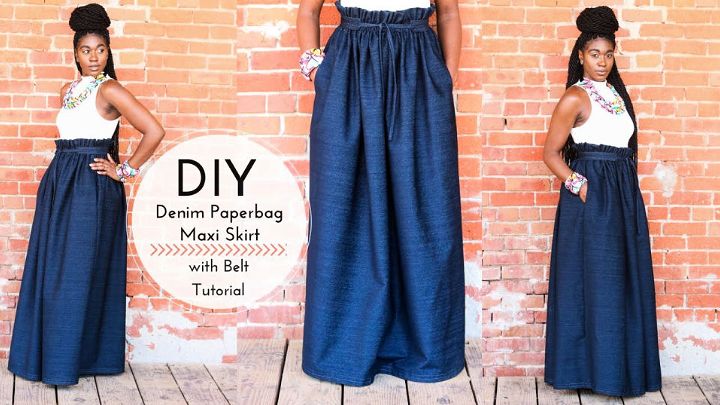DIY Denim Paperbag Maxi Skirt with Belt