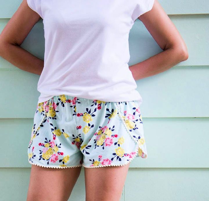 Crossover Boho Inspired Shorts with Pom Pom Trim