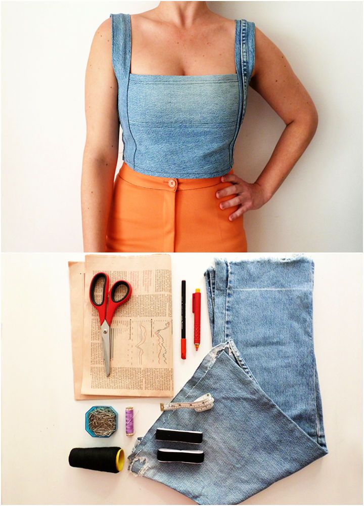 Recycled denim corset crop top