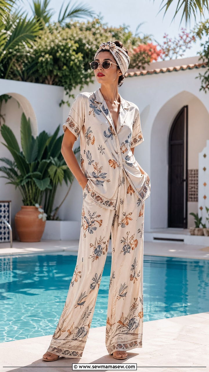 1930s Beach Pajama Set With Turban Headband - 40 Vintage summer outfits
