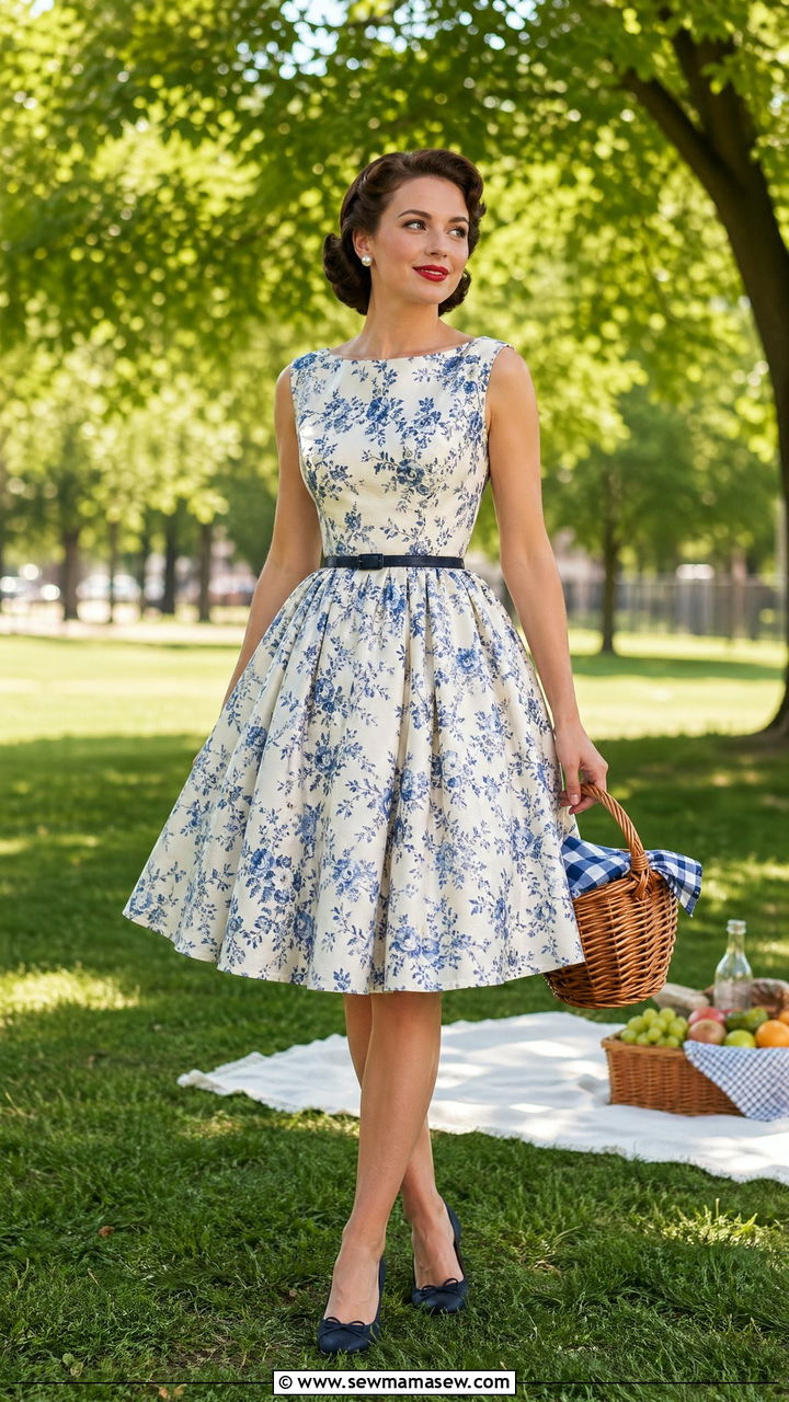 1950s Full Skirted Swing Dress With Ballet Flats - 40 Vintage summer outfits