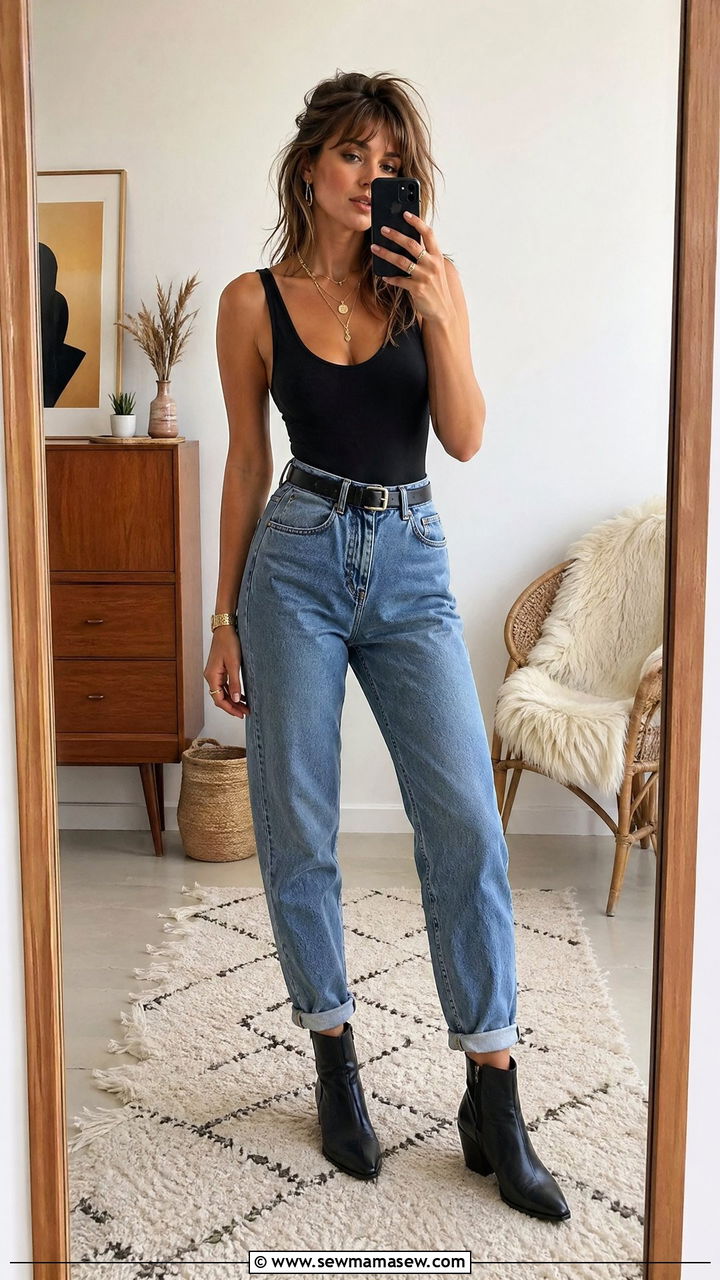 1980s High Waisted Mom Jeans With Bodysuit - 40 Vintage summer outfits