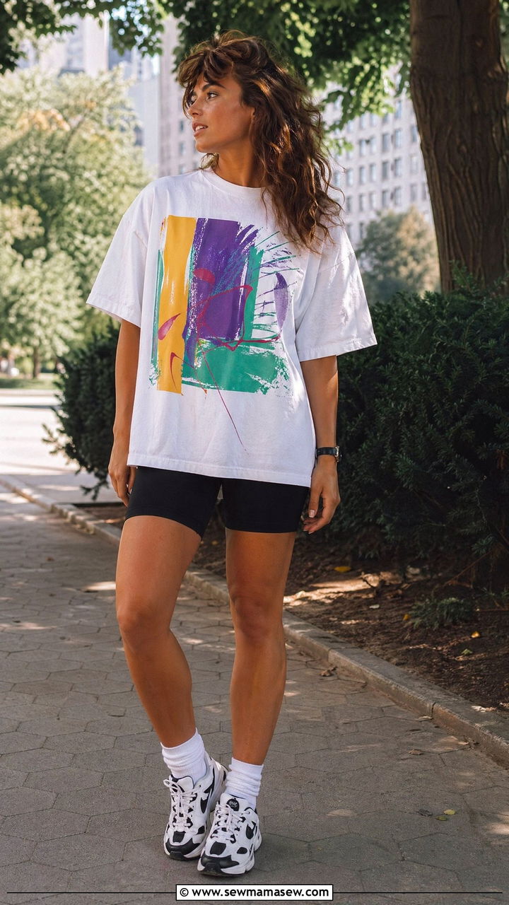 1980s Oversized Graphic Tee With Bike Shorts - 40 Vintage summer outfits