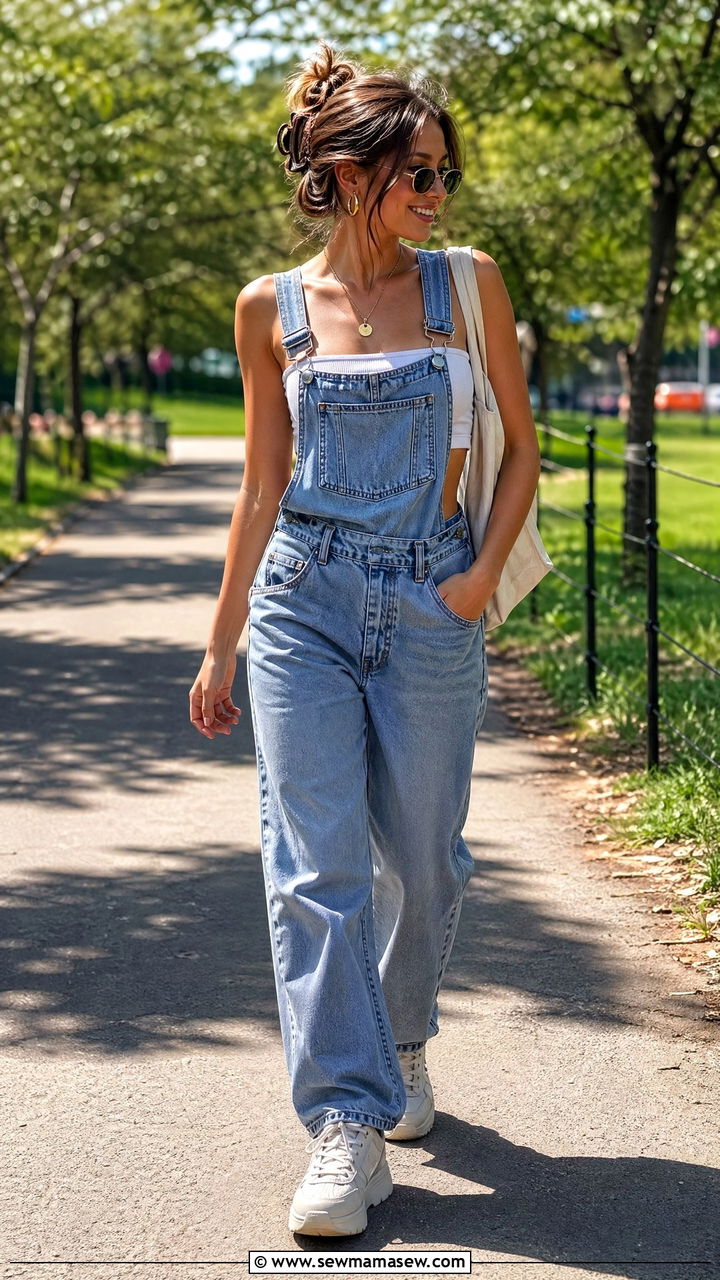 1990s Overalls With Crop Top - 40 Vintage summer outfits