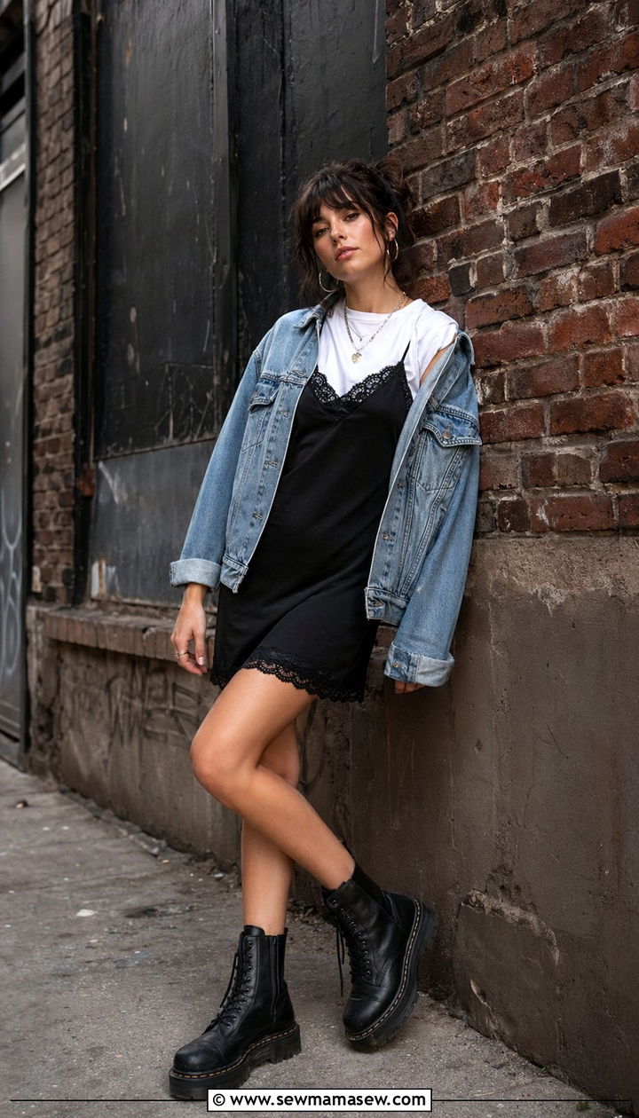 1990s Slip Dress With Combat Boots Outfit - 35 Retro outfit ideas