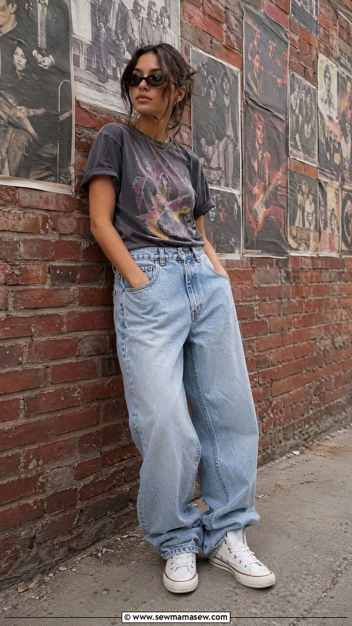 90s Band Tee Outfit With Baggy Jeans - 40 90s outfits