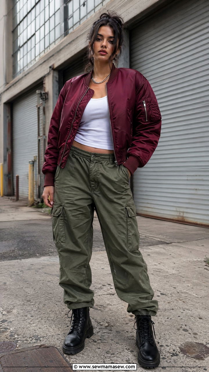 90s Bomber Jacket Outfit With Cargo Pants - 40 90s outfits