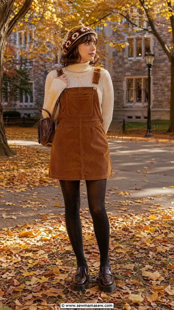 90s Corduroy Overall Dress Outfit With Turtleneck - 40 90s outfits