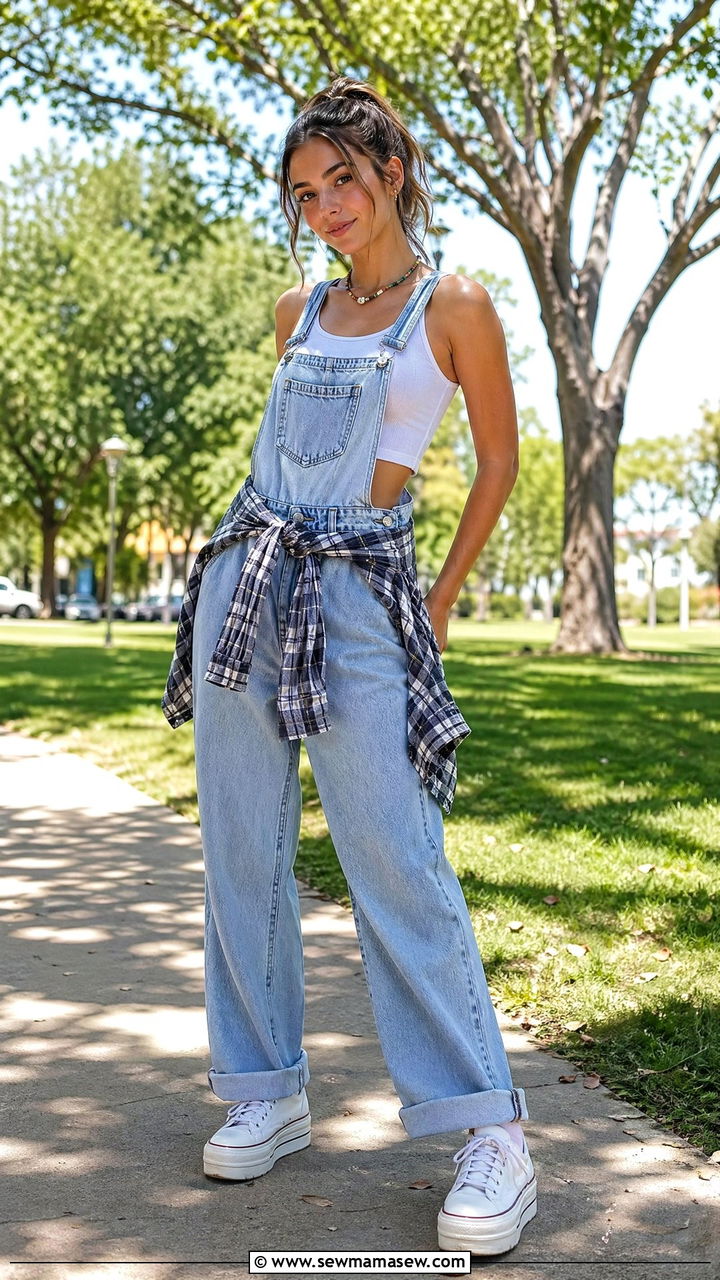 90s Denim Overalls Outfit With Crop Top - 40 90s outfits