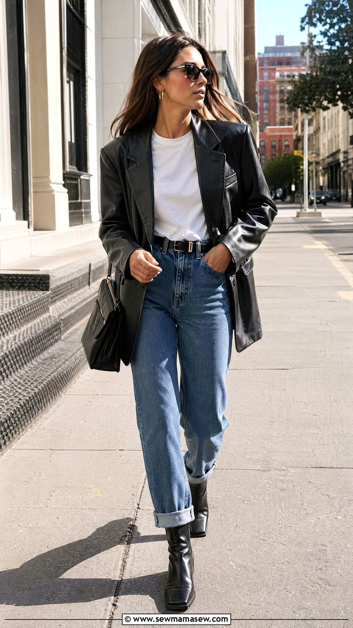 90s Leather Blazer Outfit With Jeans - 40 90s outfits