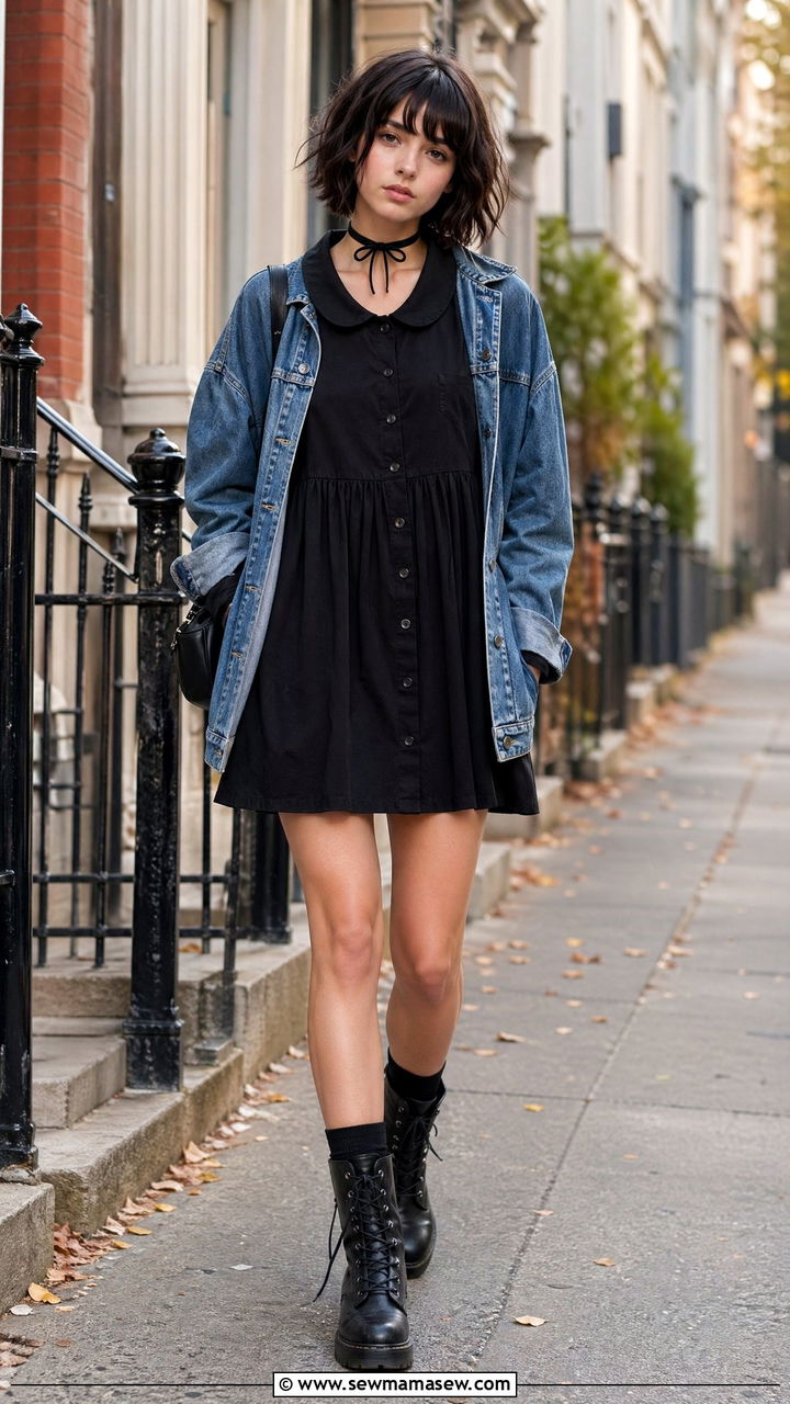 90s babydoll dress outfit with combat boots - 40 90s outfit ideas
