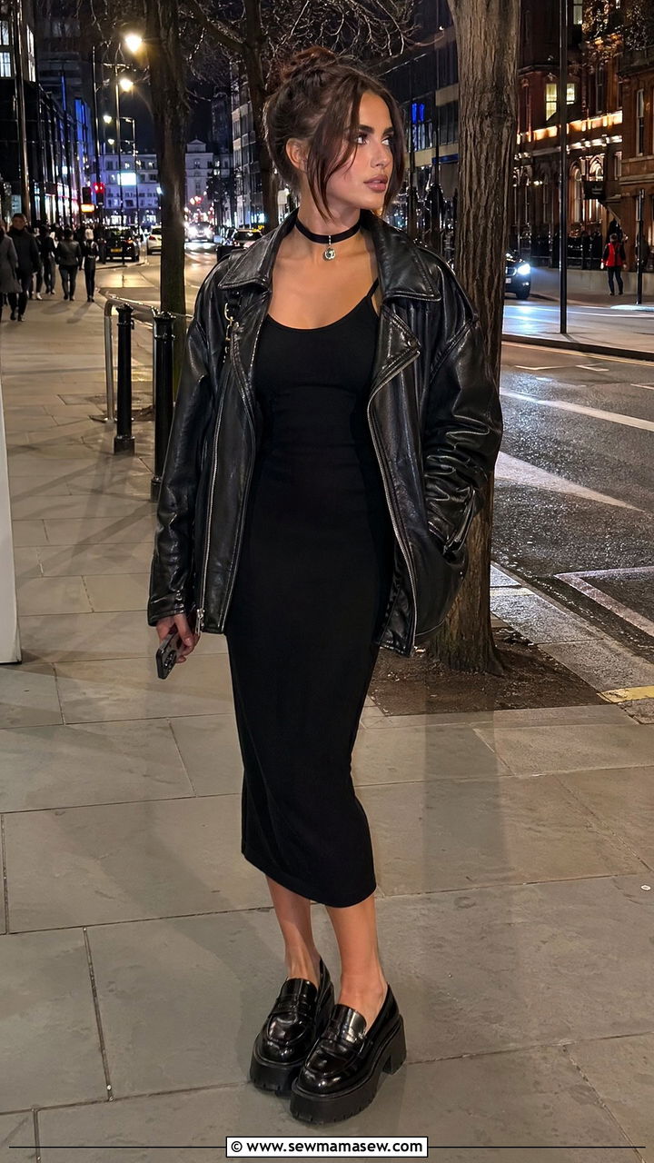 90s choker and leather jacket outfit - 40 90s outfit ideas