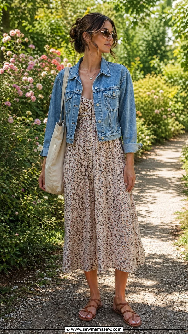 90s denim jacket outfit with sundress - 40 90s outfit ideas