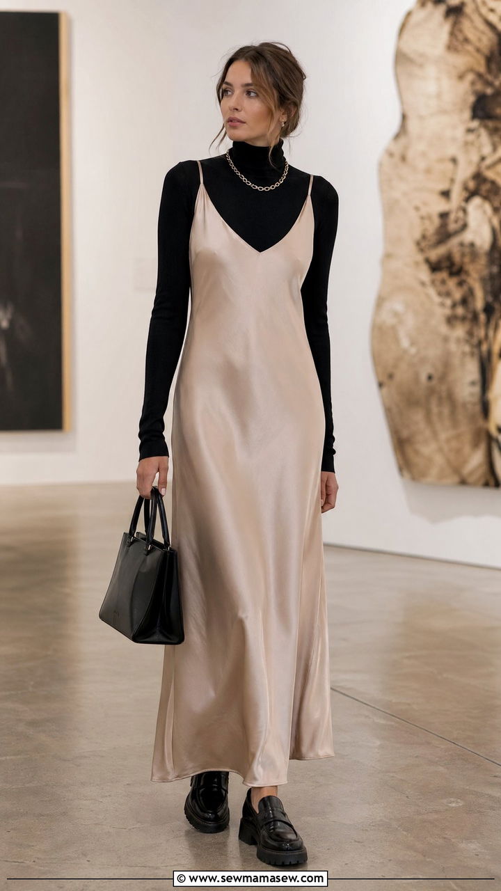 90s turtleneck outfit with slip dress - 40 90s outfit ideas