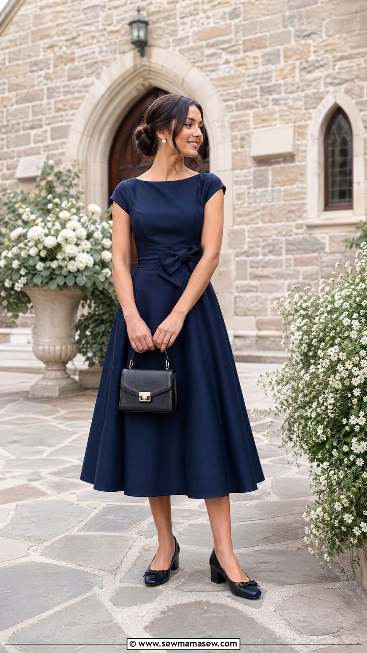 A Line Dress Outfit for Petite Wedding Guest - 35 Wedding guest outfits petite women