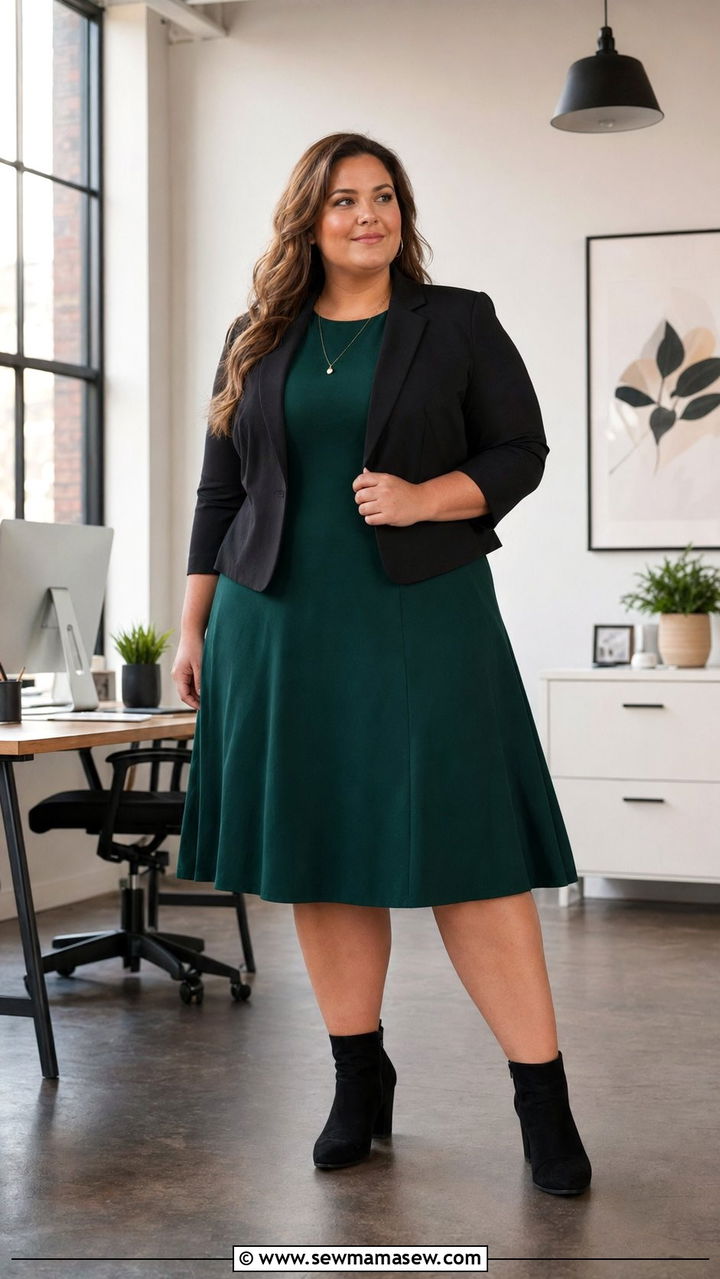 A Line Dress with Structured Blazer - 30 Work outfits for plus size