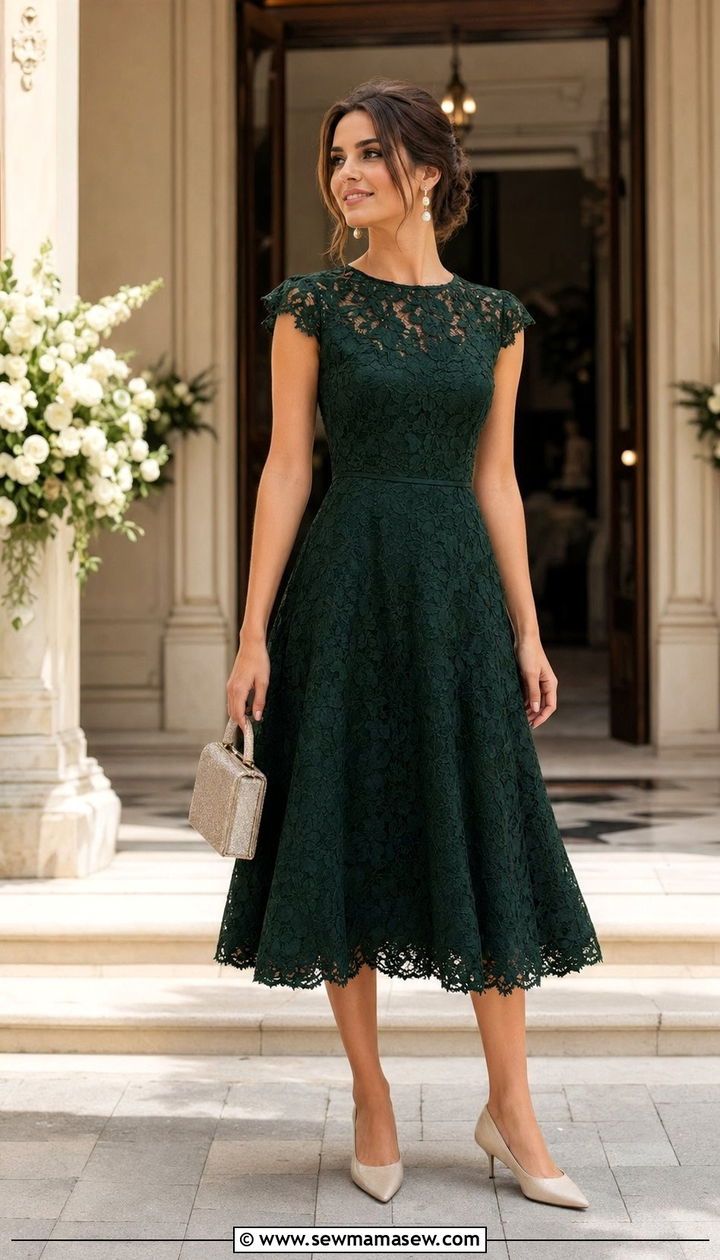 A Line Midi Dress Wedding Guest Outfit - 30 wedding guest outfits Pinterest