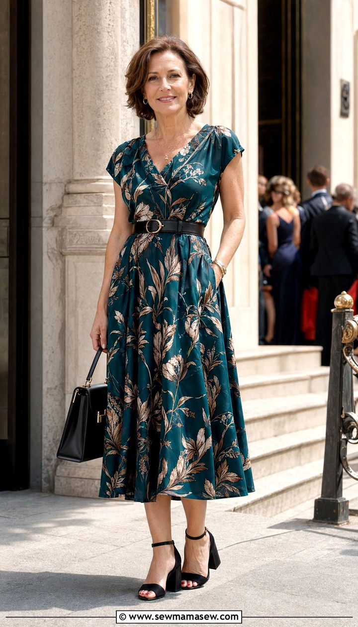 A Line Midi Dress With Block Heels for Women Over 40 - 30 Best dresses for women over 40