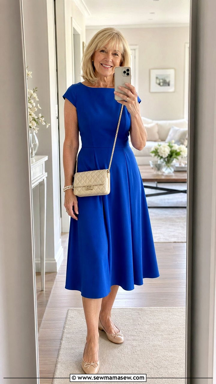 A Line Midi Dress with Ballet Flats - 30 Best dresses for women over 60
