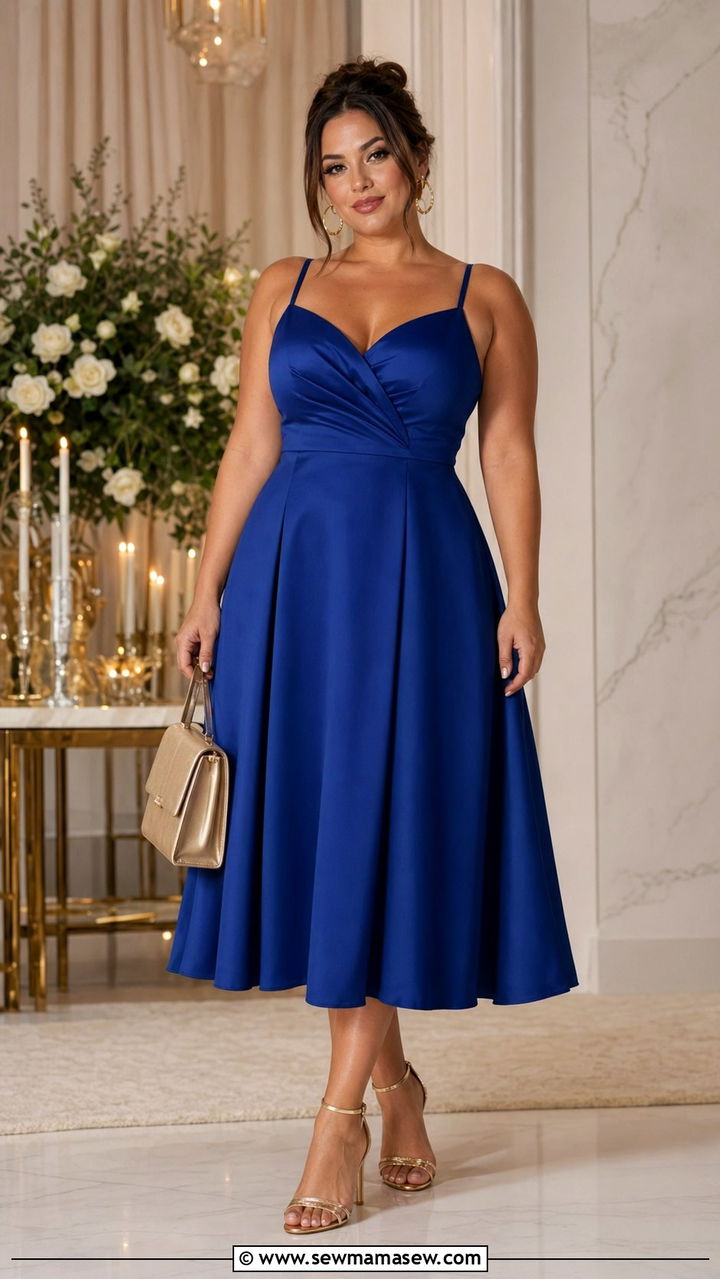 A Line Midi Dress with Strappy Sandals for Midsize Wedding Guest - 30 Wedding guest outfits for midsize women