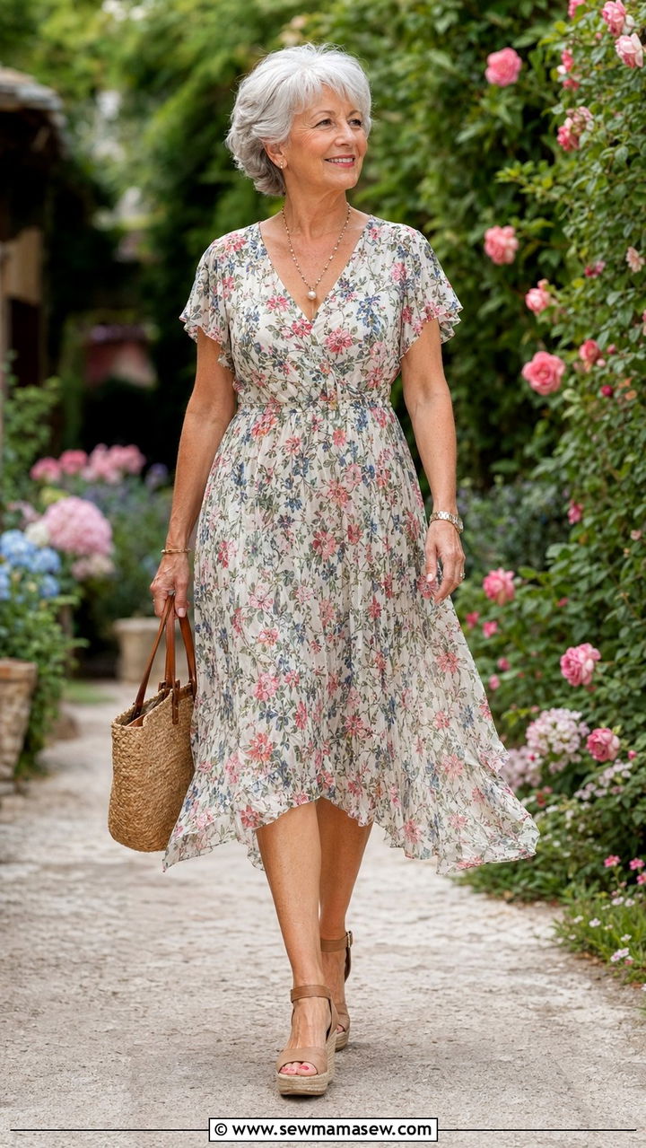 A Line Midi Dress with Wedge Espadrilles - 35 Petite outfit ideas for women over 60