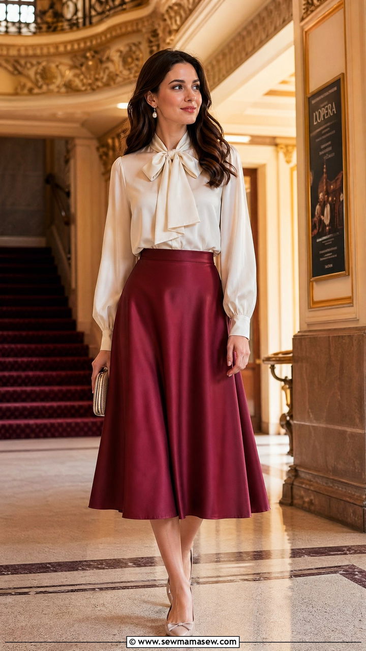 A Line Midi Skirt And Blouse For Classical Concert - 35 Classical concert outfit ideas