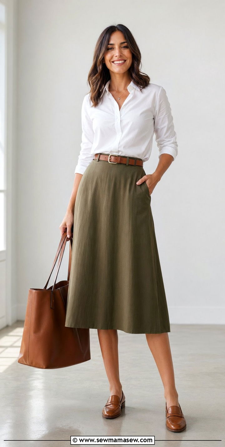 A Line Skirt With Button Down Shirt - 35 Professional outfits for women