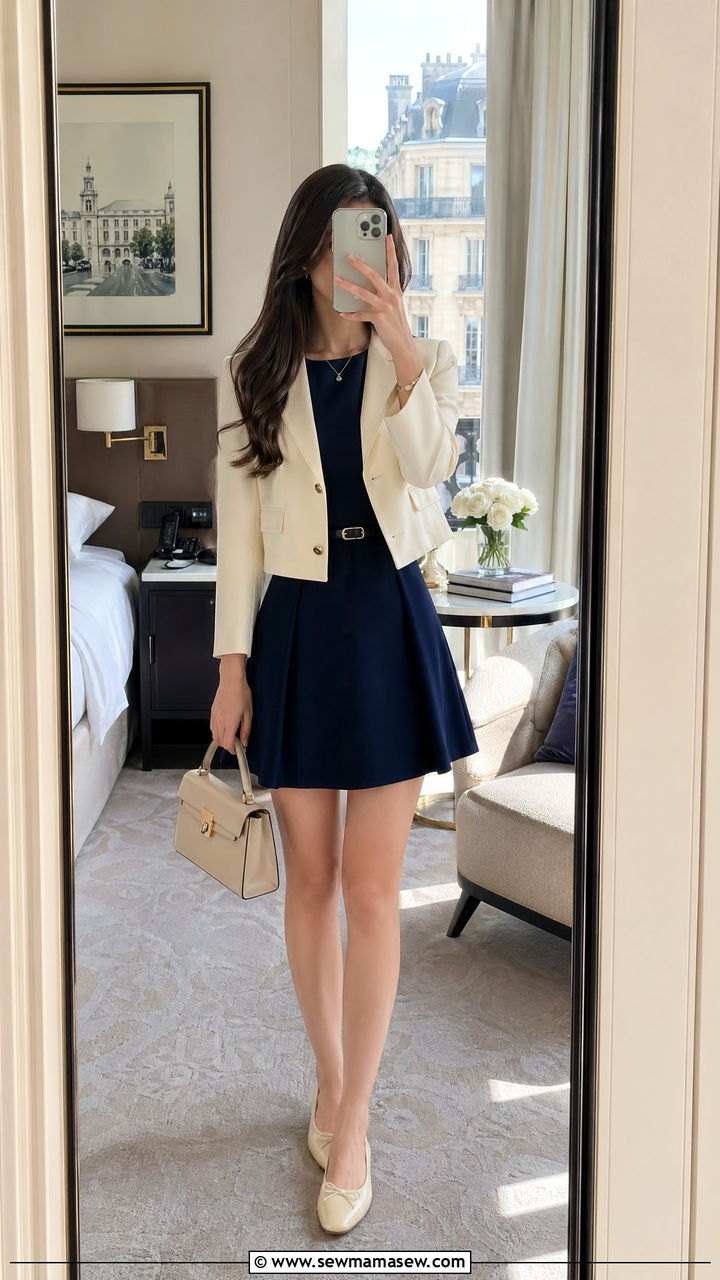 A line dress with a blazer outfit - 35 Smart casual outfit ideas for women
