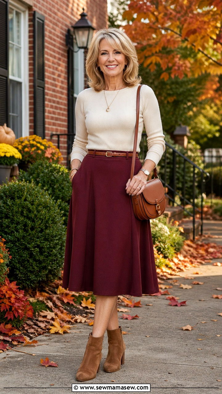 A line skirt with fitted knit top - 30 Sophisticated outfit ideas for women over 50