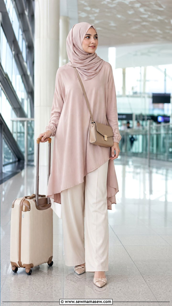 Airport Outfit With Flowy Tunic and Wide Leg Pants - 40 airport outfit ideas for women