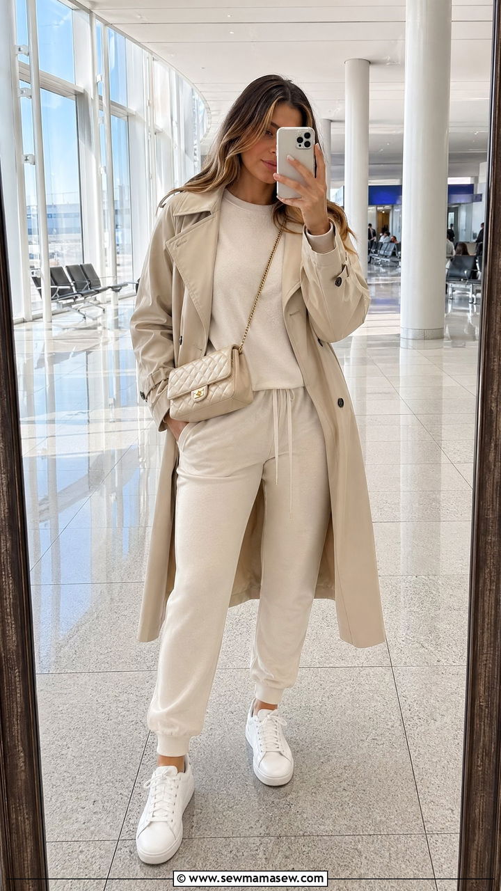 Airport Outfit With Matching Lounge Set and Sneakers - 40 airport outfit ideas for women