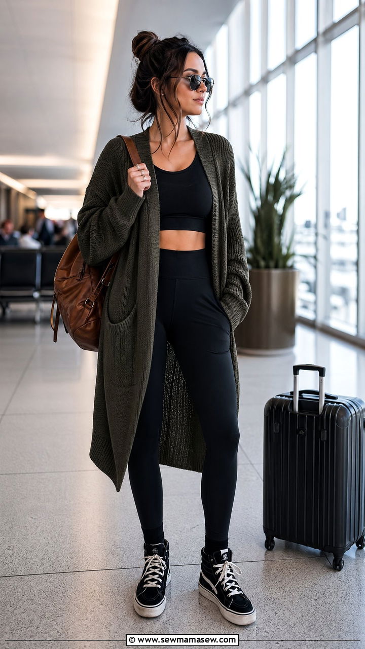 Airport Outfit With Monochrome Black Layers - 40 airport outfit ideas for women