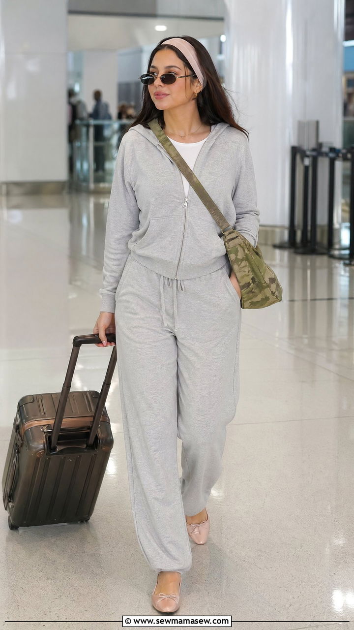 Airport Outfit With Tracksuit and Satin Sneakerinas - 40 airport outfit ideas for women