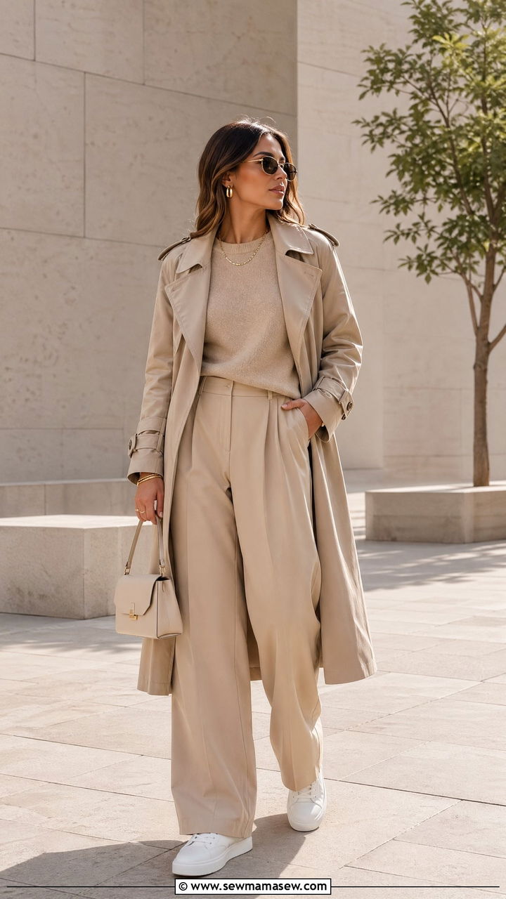All Beige Monochrome with a White Sneaker - 35 simple outfit ideas for women