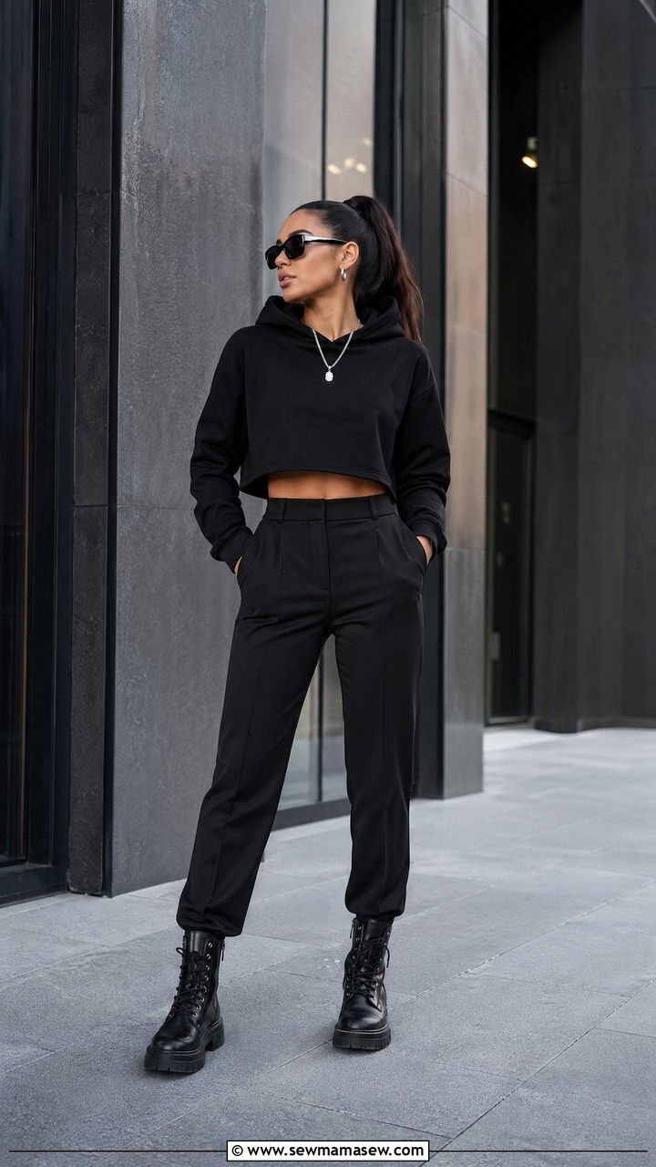 All Black Cropped Hoodie Outfit - 35 Cropped hoodie outfit ideas