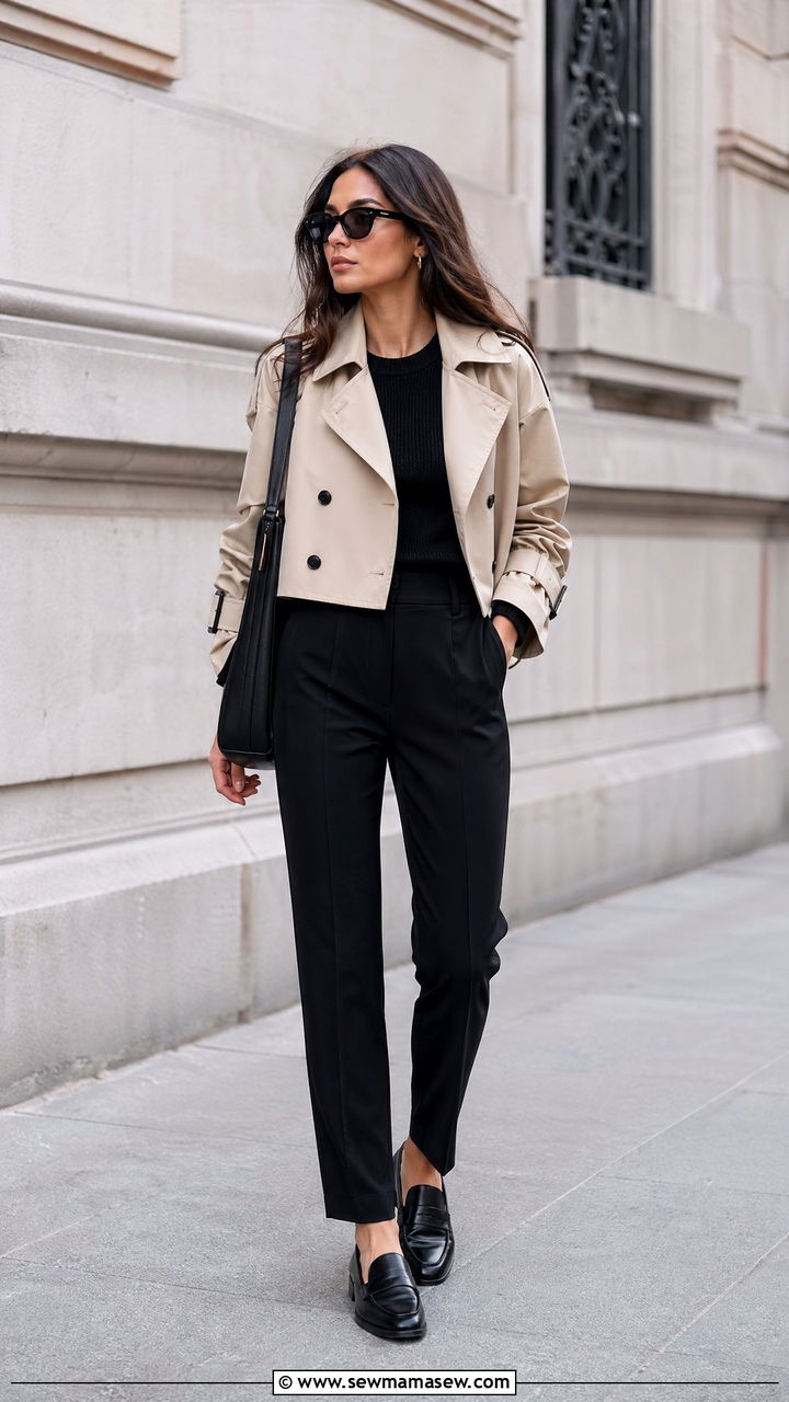 All Black Cropped Trench Coat Outfit - 35 cropped trench outfits for women