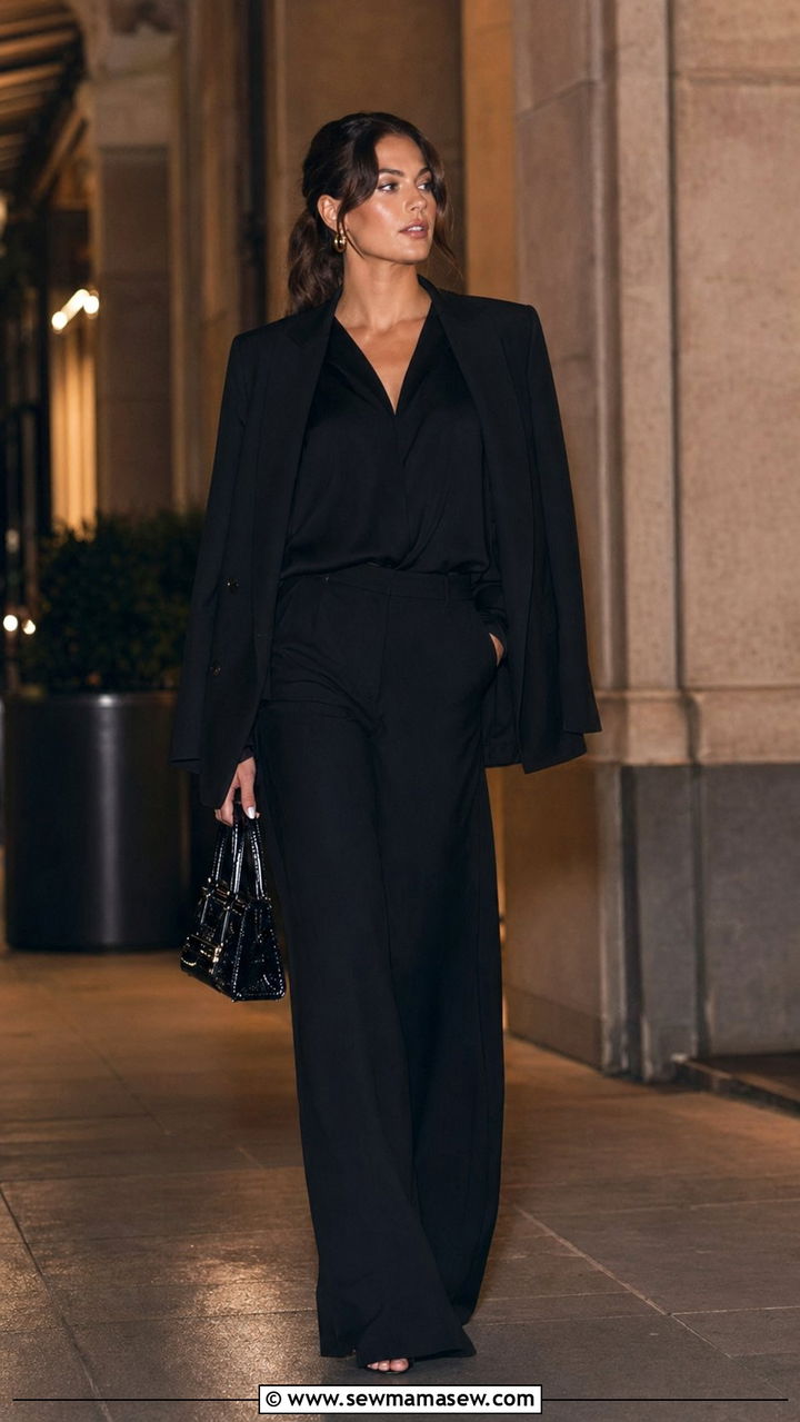 All Black Flowing Modest Power Suit Outfit - 35 modest classy outfits aesthetic