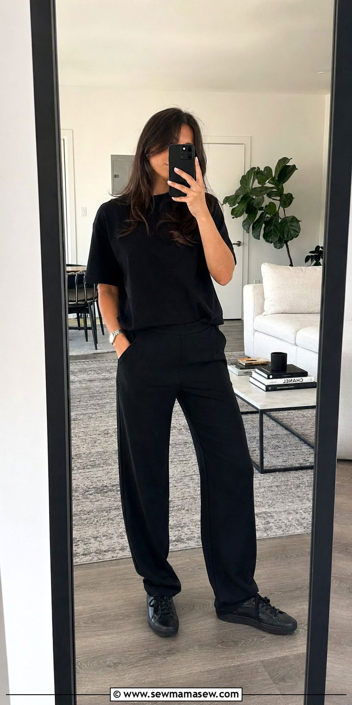 All Black Minimalist Outfit With Black Relaxed Trousers - 35 Normcore outfit ideas