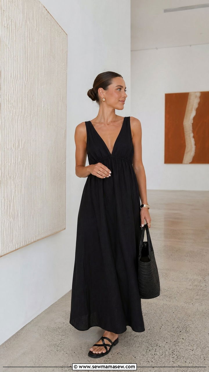 All Black Minimalist Summer Outfit With Flat Sandals - 35 Summer fashion ideas