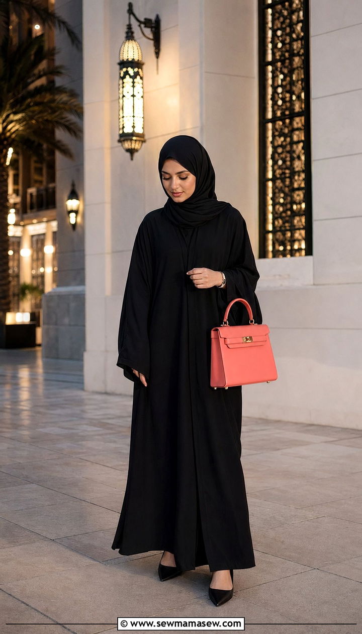 All Black Modest Ensemble With Pop Color Bag - 35 Ramadan outfit ideas for women