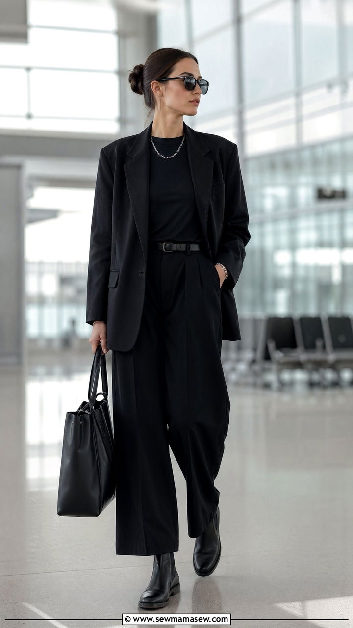 All Black Monochrome Layered Look - 40 Airport outfit ideas
