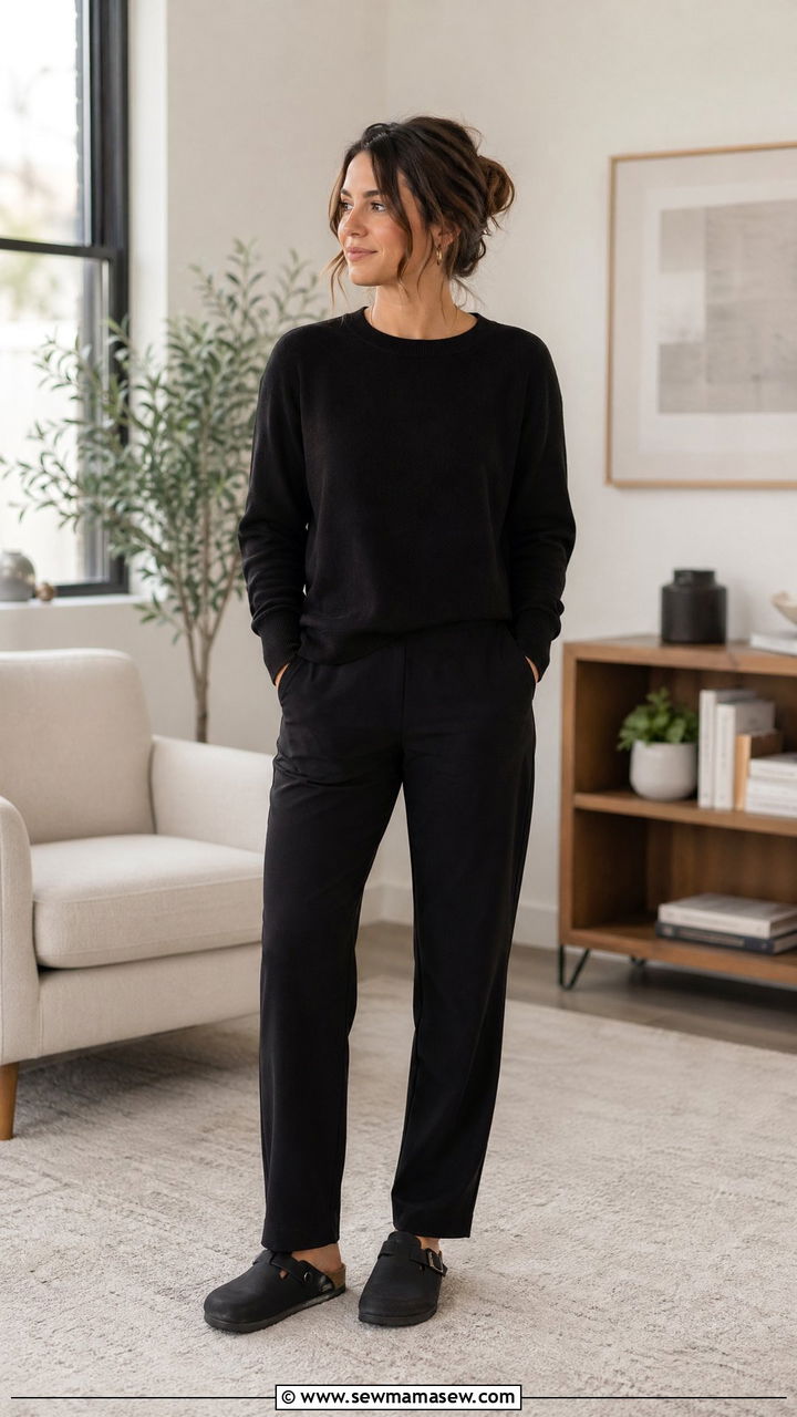 All Black Outfit With Birkenstock Clogs For Long Days - 35 Counselor outfit ideas