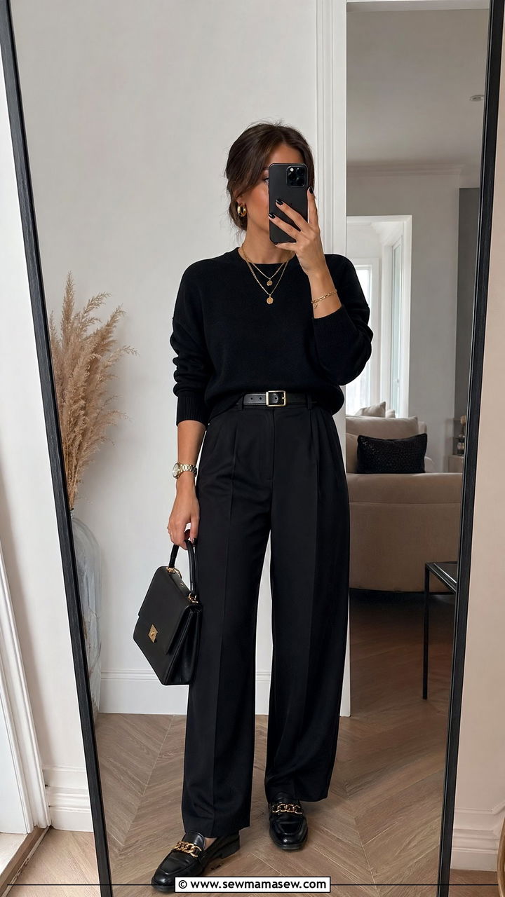 All Black Outfit With Gold Accessories And Loafers Outfit - 35 classy casual outfits