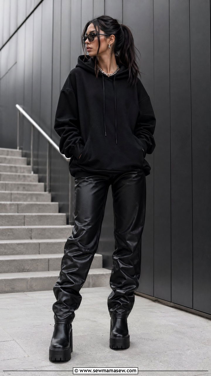All Black Outfit With Leather Pants - 35 Streetwear outfit ideas