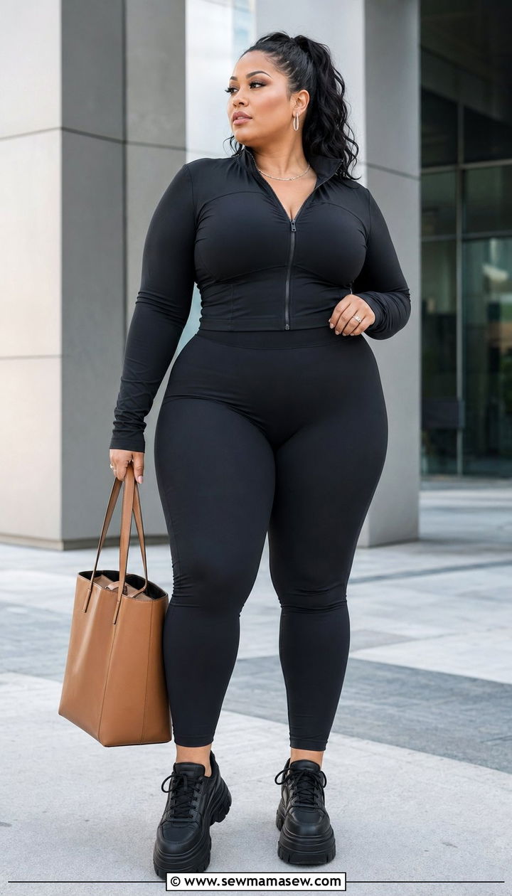 All Black Plus Size Athletic Set With Zip Up Jacket - 35 Plus size athleisure outfits