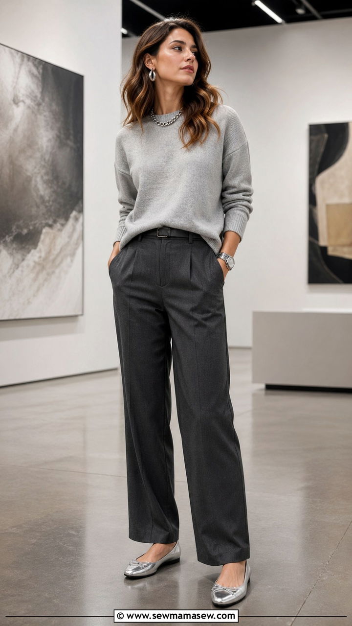 All Gray Monochrome Outfit With Silver Accessories - 30 spring gray outfit ideas