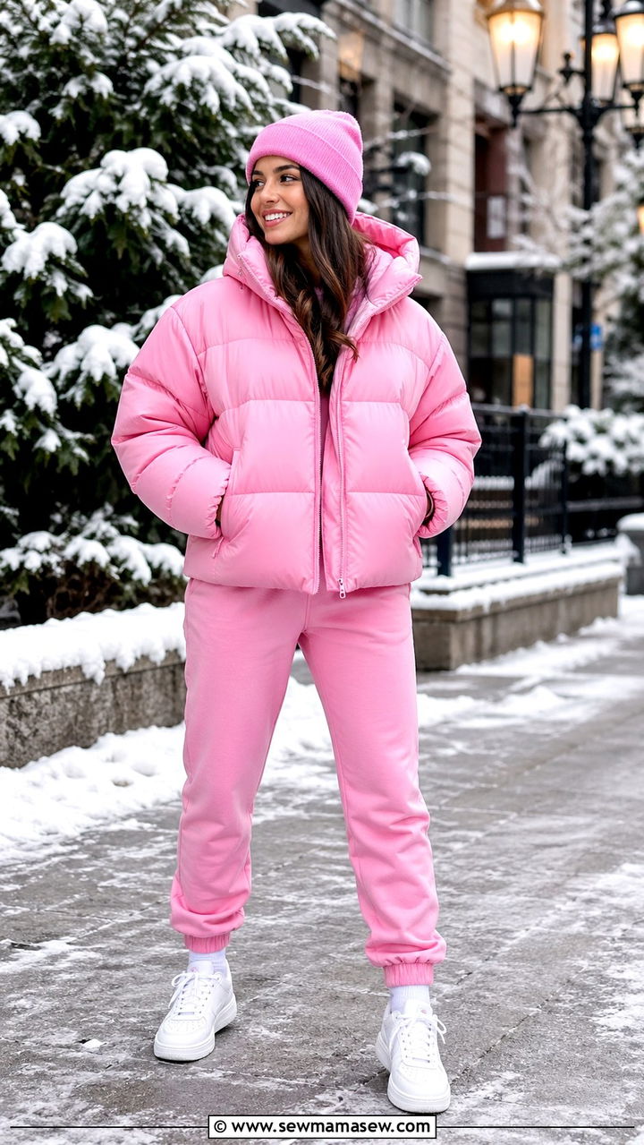 All Pink Puffer Jacket Outfit - 40 All pink outfit ideas