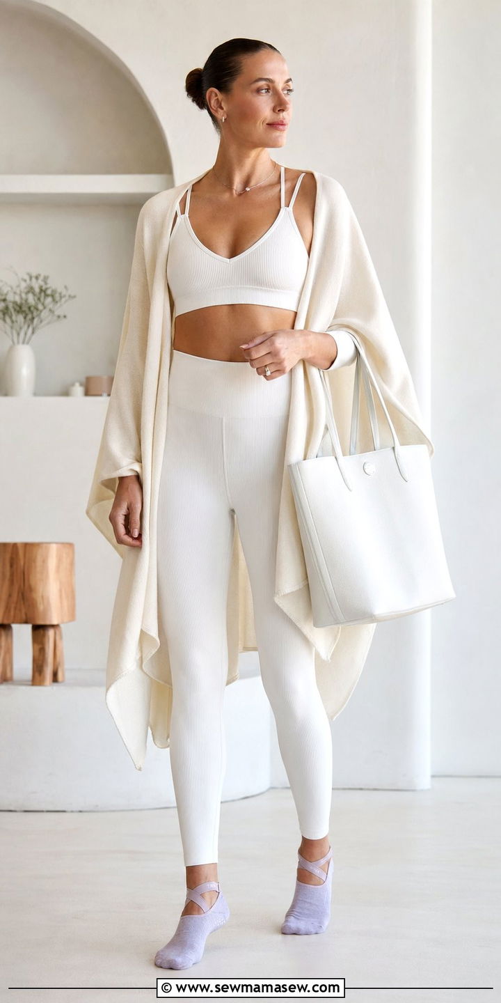 All White Coordinated Set With Grip Socks - 35 pilates outfit ideas