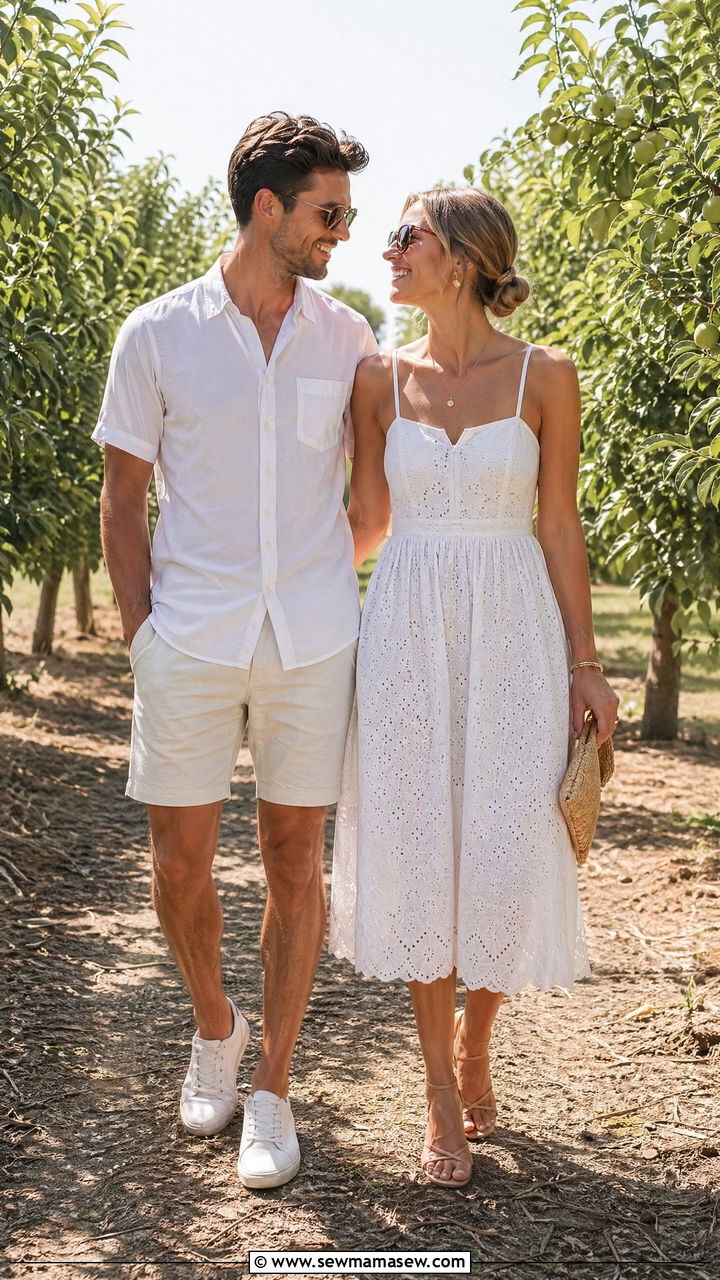 All White Coordinated Summer Couple Outfit - 35 Couples photoshoot outfit ideas