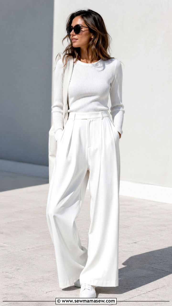 All White Monochrome Ensemble With White Sneakers - 30 sneaker outfits for women